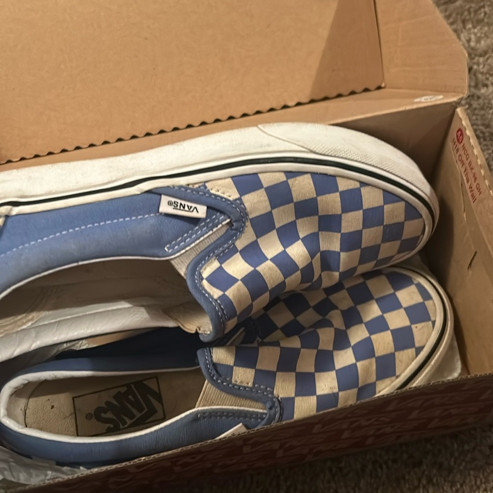 blue and white checkered vans